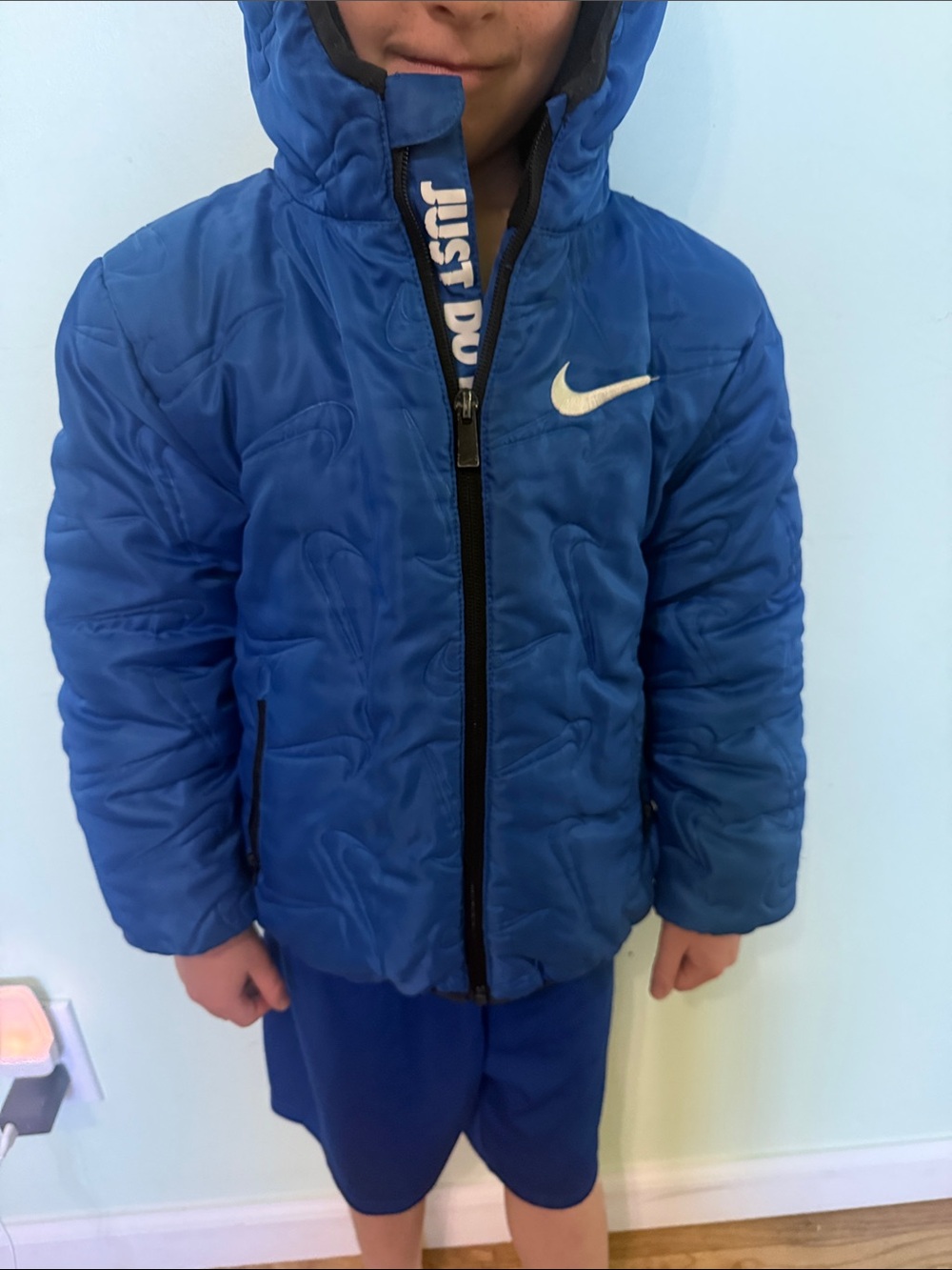Nike Youth Royal Blue Quilted Puffer Jacket with Hood